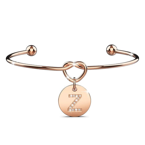 Fancy Alphabet Letter Initial Bangle in Rose Gold -A
